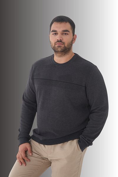 Maccali Men's Large Size Striped Long Oversized Anthracite Sweatshirt