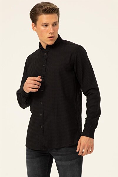 SÜVARİ Süvari Squared Cuff Slim Mold Business Plain Black Shirt