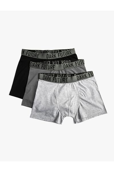 Koton Basic 3-Piece Boxer Set, Elastic Waist, Slogan Detailed Cotton