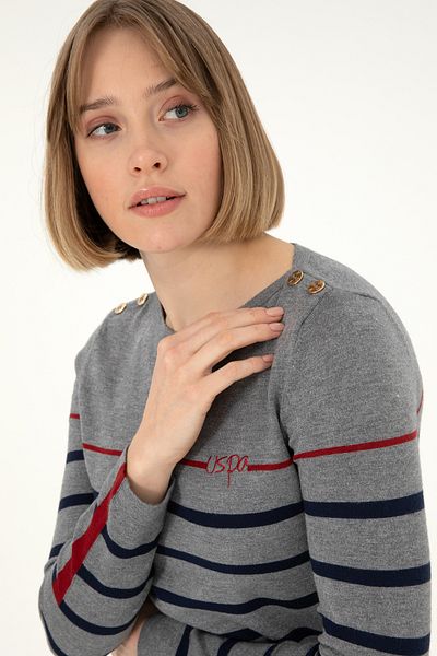 U.S. Polo Assn. Women's Anthracite Melange Crew Neck Sweater 50291573 -Vr081