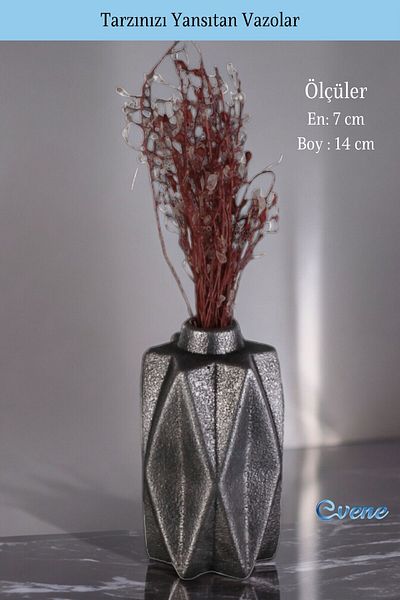 Evene Small Vase - Table Top Vase, Home Decoration, Silver Antique Color Model 21