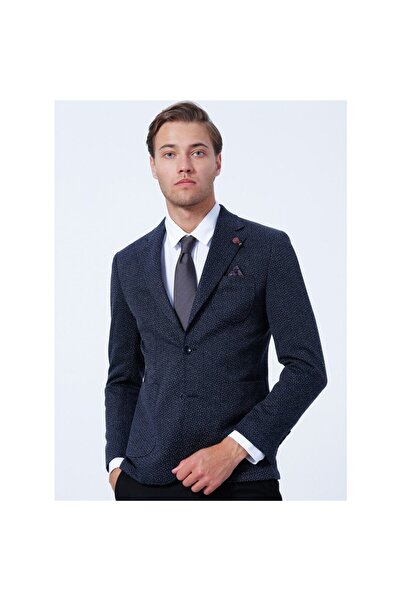 SÜVARİ Süvari Dar Kalıp Desenli Lacivert Erkek Ceket