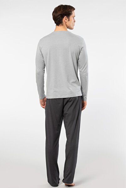 Cacharel Men's Round Neck Pajamas Set - 50% Modal, 50% Cotton, with Pockets