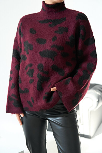 Lupies Women's Burgundy Self Half Fisherman Knitwear Sweater
