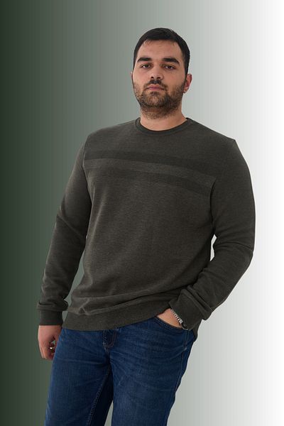 Maccali Men's Large Size Patterned Oversized Winter Khaki Sweatshirt