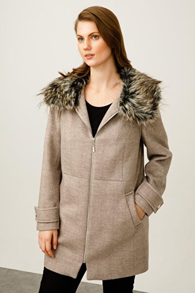 Ekol Desenli Kaşe Kaban Vizon