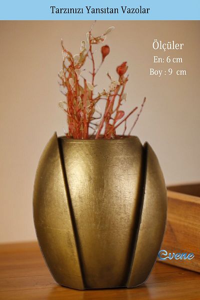 Evene Small Vase - Table Top and Gold Antique Colored Home Decoration Vase 14