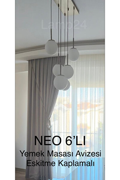 Lamp24 Neo Serisi Full Açık Eskitme Kaplamalı 6’lı Yemek Masası Avizesi