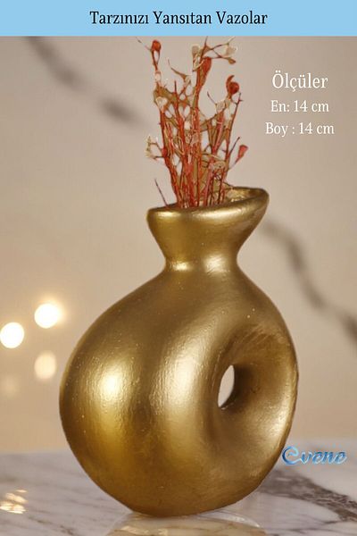 Evene Gold Colored Small Vase - Table Top and Home Decoration Model 33