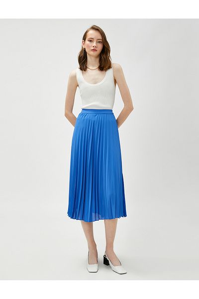 Koton Pleated Skirt Midi Length Chiffon Elastic Waist