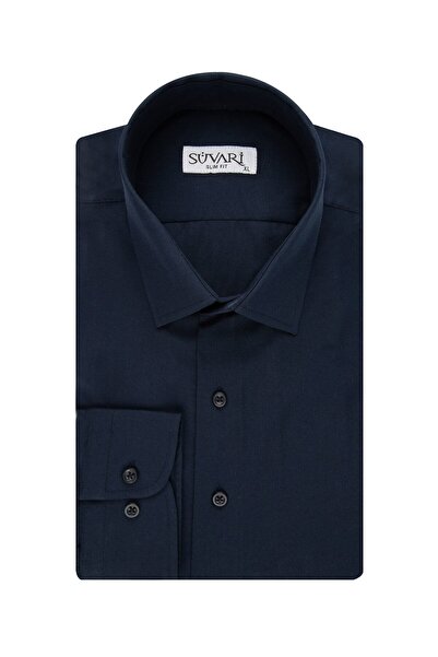 SÜVARİ Süvari Slim Fit Lacivert Düz Erkek Gömlek