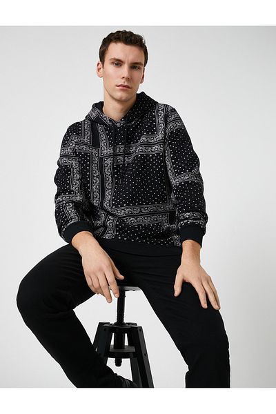 Koton Hooded Sweatshirt Long Sleeve Shawl Detailed