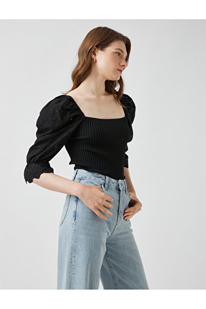 Koton Bluză cu nervuri cu mâneci baloane festone