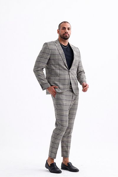 Koch London Men's Oversize Oversize Pants - Checkered Pattern, Modern and Stylish Design, Beige-Black