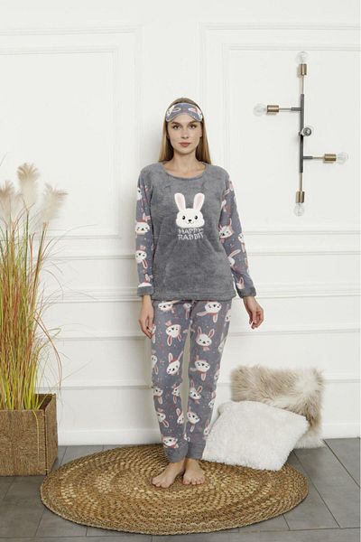 Akasya Women's Long Sleeve Bottom Fleece Top Winter Pajamas Set 02164