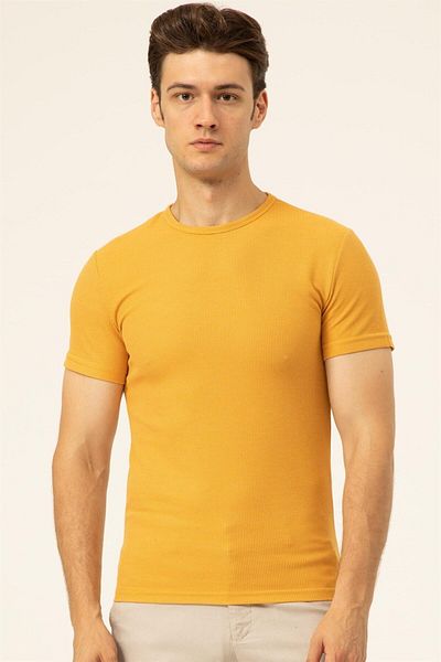 SÜVARİ Μπλουζάκι Süvari Slim Fit με μοτίβο βάφλας με λαιμόκοψη