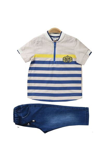 falcomini Boy's printed shirt with jeans, double suit