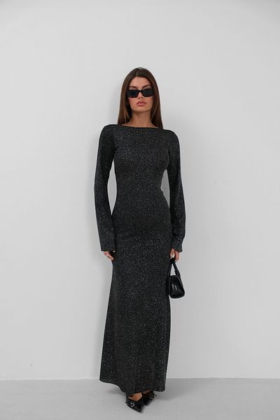 Black Fashion Back Low-Cut Maxi Black Dress