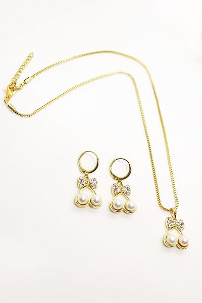 EUROMODA Zircon Stone Drop Design Necklace and Earring Jewelry Set