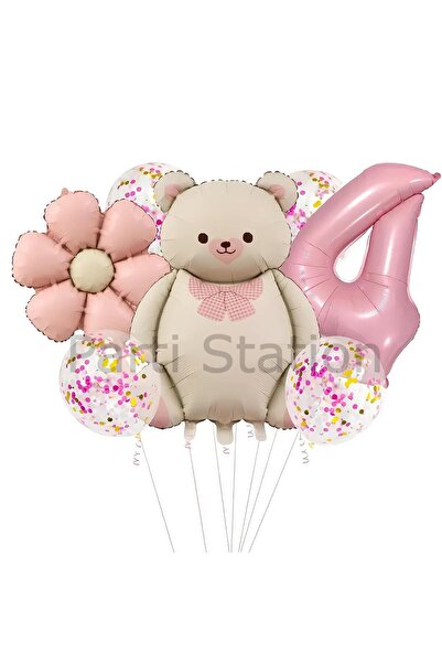 Parti Station مجموعة بالونات لطيفة على شكل دمية دب بعمر 4 سنوات، مجموعة عيد م...