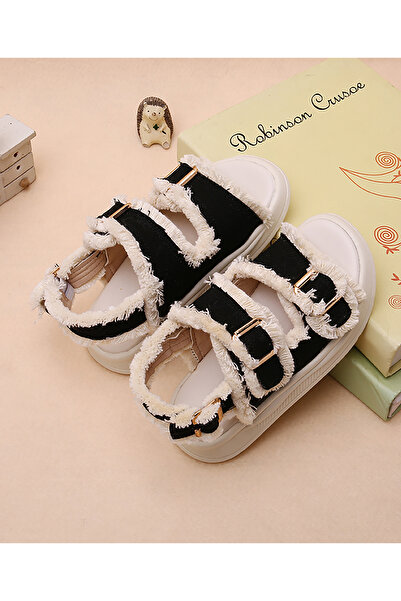 SAPS Canvas Velcro Closure Sandals - Black