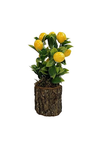 Nettenevime Yapay Ahşap Kütük Saksılı Limon Dekoratif Hediye LM100