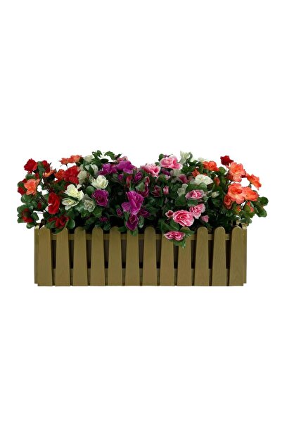 Nettenevime Yapay Çiçek Gold Çit Balkon Saksısı Renkli Açelya Çiçekli 55*20cm