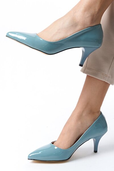 Ayakkabı Podyumum " STİLETTO " Toz Mavi Rugan 5 cm İnce Ökçe Sivri Burun Kapalı Yeni Sezon