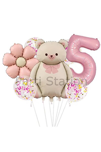 Parti Station مجموعة بالونات لطيفة على شكل دمية دب بعمر 5 سنوات، مجموعة عيد م...