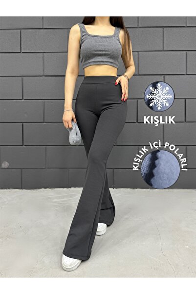 cicekhomedekor بنطلون شتوي واسع الساق مرتفع مع صوف من الداخل، مقاس كبير