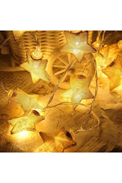 Nettenevime Yıldız Led Işık İp tipi Dekoratif Örgü Tel Gold Renk 10lu 200cm
