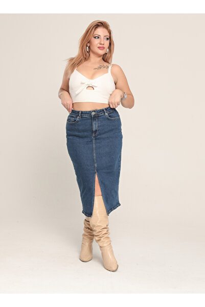 XBELLA DENİM Fusta Mashallah Blue Lycra Mărime mare sub genunchi