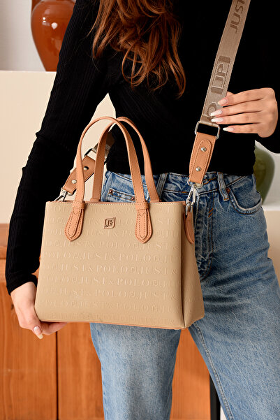 Just Polo حقيبة كتف نسائية بحزام طويل مكونة من 3 أقسام للمتسوقين وحقيبة كتف