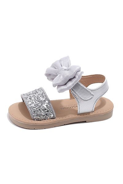SAPS Bow Accent & Glitter Embellished Hook & Loop Closure Sandals - Silver