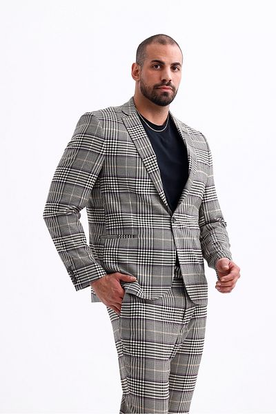 Koch London Men's Oversize Oversize Pants - Checkered Pattern, Modern and Stylish Design, Beige-Black