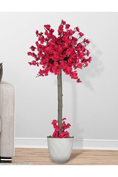 Nettenevime Yapay Ağaç Fuşya Bahar Dalı Japon Kiraz Çiçeği Beyaz Saksılı 90cm