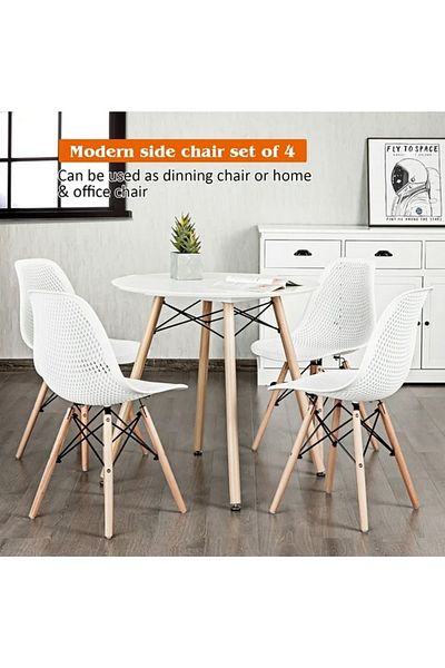 Taimi 4-Pieces Set Wooden Chairs with Mesh Plastic Seat White 70x40x40 cm Each