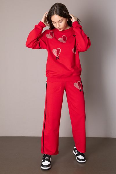 Cansın Mini Red 2-Piece Set for Girl - Heart Pattern 19852