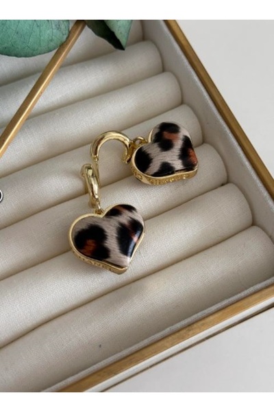 mos&more أقراط نسائية على شكل قلب بتصميم الفهد