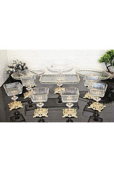 atabey home collection طقم مهر مكون من 10 قطع، 3 أوعية تقديم، وعاء سلطة و6 أوعية آيس كريم