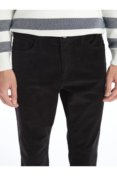 LC Waikiki Siyah Standart Kalıp Kadife Erkek Chino Pantolon