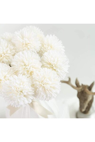 Nettenevime Yapay Çiçek Krizantem Kartopu Krem 7 Ayrı Tek Dal Demet