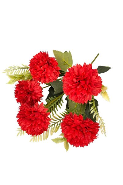 Nettenevime Yapay Çiçek Krizantem Kartopu Kırmızı 5 Kafalı Demet Cipsolu