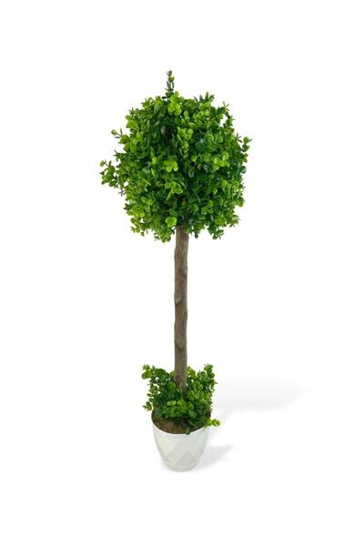 Nettenevime Yapay Ağaç Şimşir Top 85*30cm Beyaz Saksılı Yeşil Ağaç