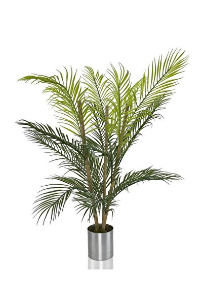 Nettenevime Yapay Çiçek Areka Ağacı Palmiye Ağacı Bambu Saplı Gümüş Saksılı Salon Çiçeği 18 Yaprak 85 Cm