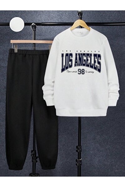 Heybely Kids طقم بدلة رياضية للأطفال مطبوع عليه سويت شيرت كبير الحجم من لوس أ...