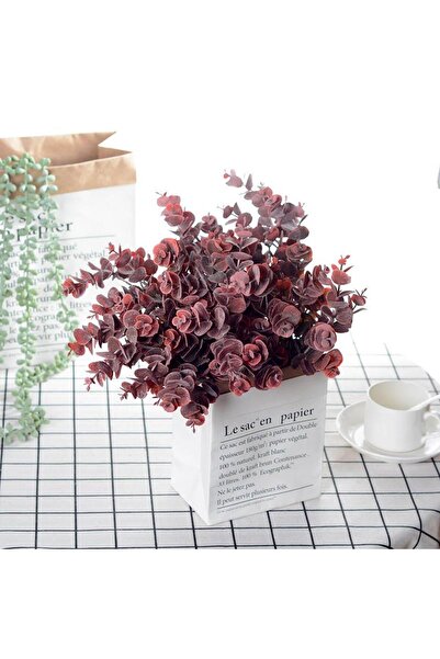 Nettenevime Yapay Çiçek Okaliptus Şimşir Demeti Pudralı Pastel Bordo Garnitür...