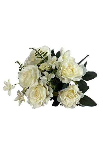 Nettenevime Artificial Flower Large Bunch 6 Head Rose Bunch and Cipsolu Cream