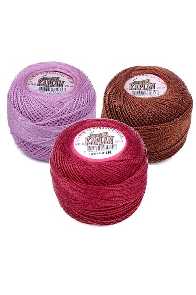 Rasanet 3 Pieces of Tiger Etamine and Cross Stitch Thread No. 8 Code/Color: 717 - 400 - 816 - Ryl