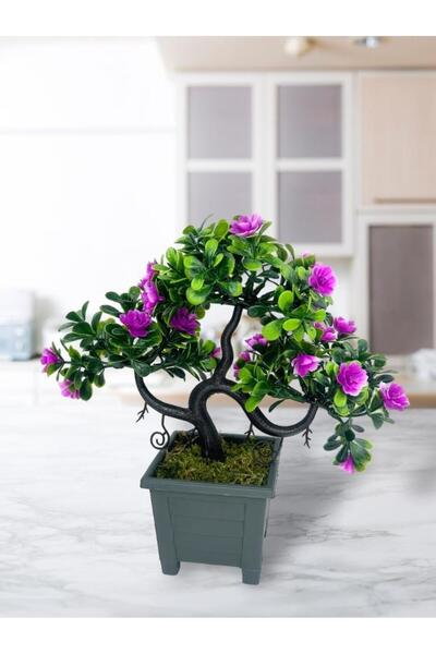 Nettenevime Artificial Flower Lilac Flowering Bonsai Tree Decorative Artificial Tree Bonzai 29*24cm in Black Square Pot